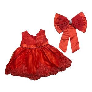 NNJXD Tulle Flower Princess Wedding Holiday Floral Lace Dress Girls' Size 3M Red
